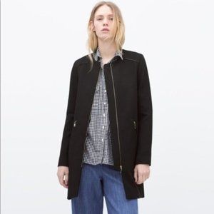 Zara Round Neck Black Zip Coat | XS